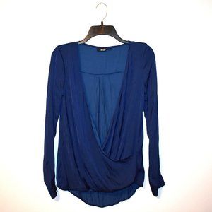 Blue Satin Surplice Blouse